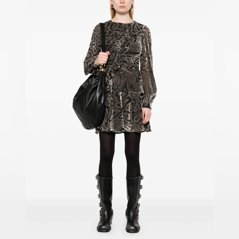 ULLA JOHNSON Silk Blend Velvet Gia Mini Dress Zebra Animal Print Size 4 - Picture 4 of 11